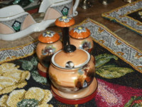 Vintage Small fine "Noritake" Porcelain Condiment Set On Stand