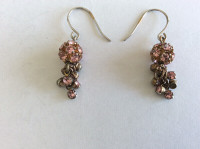 Earrings - 1½" Metal with Pink Stones