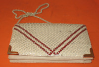 Ladies Shoulder Party Purse Bag White & Dark Red Sequence & Box