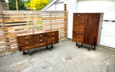 Unique Rosewood and Chrome Dresser and Armoire Set, View more