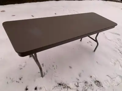 Portable narrow folding table. Can be stored leaning against the wall in the garage, and can be take...