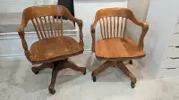 Set of 2 Antique CMHC Solid Oak Bankers Spinny Chairs / ₿⚡