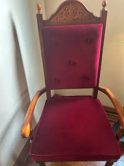 Vintage Wooden Dining Chair with Red Velvet Upholstery, View more