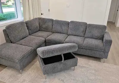 Grey Corduroy Sectional Sofa, View more