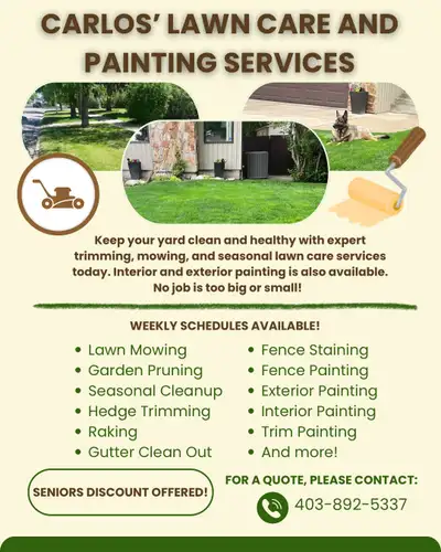 Lawn mowing, trimming, weed control, edging etc. Also professional painting no job to big or small.