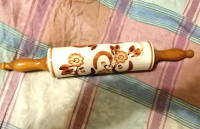 Vintage Ceramic Rolling Pin hand painted flowers & wood handles