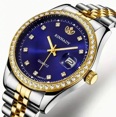 navy face gold watch, View more