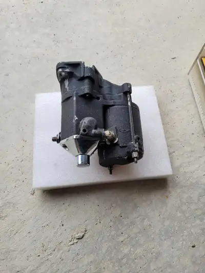 Harley starter from 94 evo with push button solenoid. Working fine, just went to bigger starter.