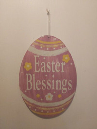 Easter Blessings Egg Shaped Wooden Sign