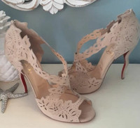 Christian Louboutin Decoupadiva cream suede Stilettos Size11 1/2