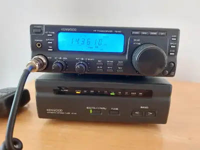 For Sale, Kenwood TS-50 HF Transceiver with matching Kenwood AT-50 Antenna Tuner. Hand microphone, c...