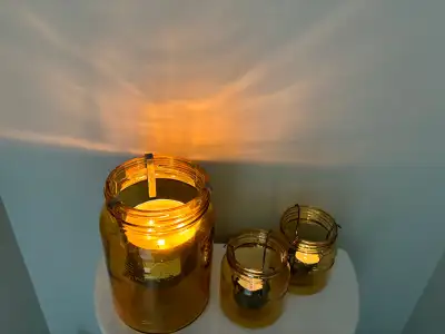 Amber glass Candle Holders 3