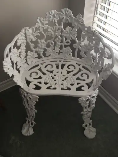 Heavy duty wrought iron chair. Approximately 56 years old. Freshly painted , never seen a winter. Se...