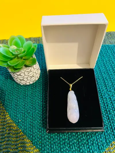 Jade Pea Pods Necklace comes with a chain Silver Gold Plated but not Sterling. A popular symbol of p...