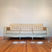 EQ3 (paid 3800) Modern Beige Leather Tufted Sofa  Couch