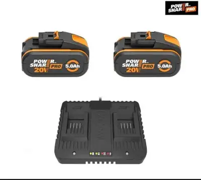 Brand New WORX 20V 5.0Ah Lithium Batteries & Dual Charger, View more