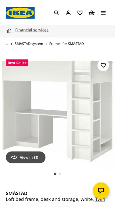 IKEA SMÅSTAD Twin Loft Bed with Desk & Storage – White/Black, View more