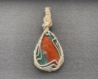 Sterling Silver Genuine BloodStone Handwrapped Pendant 