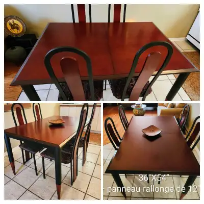 Table (avec panneau rallonge 12") et 4 chaises salle à manger, View more