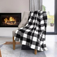 New Buffalo Plaid Black & White Ribbed Plush Throw Blanket