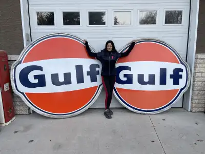 Call or text 306-717-9678 Check my other ads for more metal and porcelain signs. Gas Oil Tobacco can...