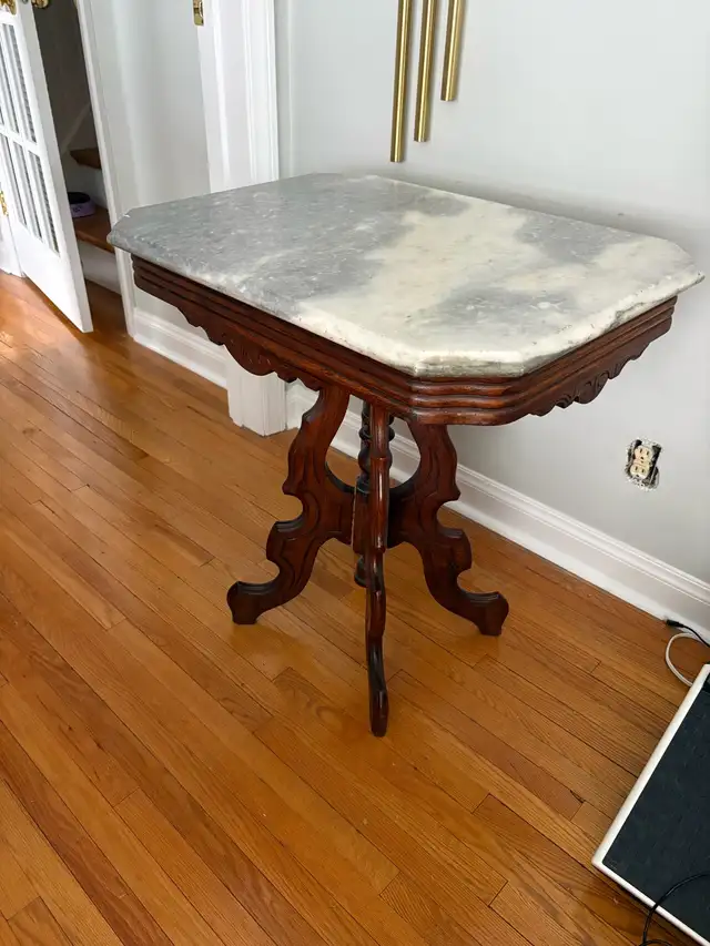 Victorian Walnut Eastlake Marble Top Table