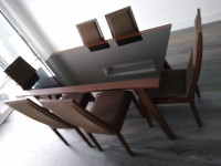 Glass dining table with 5 chairs