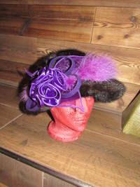Rare real Mink fur 3D purpal flower hat/Real fox fur collar