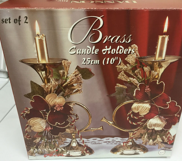 Candle Holders Brass French Horn's 10 inches in Home Décor & Accents in Vernon - Image 3