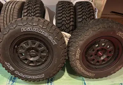 5 Mayhem rims (15x7). (264$ea at Gb performance) 4 Hankook Dynapro MT LT215/75R15 Brand New. Was $12...