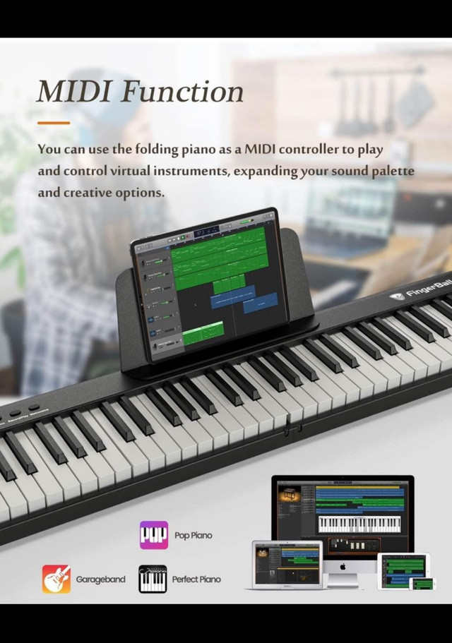 Portable Piano Keyboard, Semi-Weighted Folding Digital Piano 88  in Pianos & Keyboards in Hamilton - Image 4