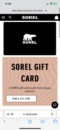 Sorel gift card  150$