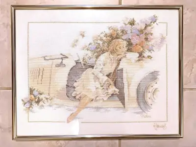 Framed Cross Stitch Painting with stitched signatures, View more