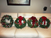 21" Wire Framed Christmas Spruce Wreaths w/ Red Berries & Ribbon