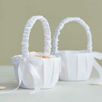 White Flower Girl Basket for Wedding Ceremony or Party - New