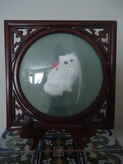 Vintage Chinese Double-sided Silk Embroidery of Cat, View more