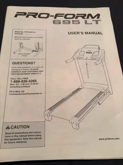 Pro-Form 695 LT Treadmill 2.25 CHP -Speeds up to 10mph. 0-10% incline. 16 programs. Includes free if...