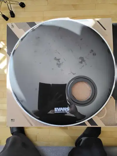 Evans 22 inch drumhead. Black EMAD resonant head with a port., View more