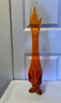 Mid Century Modern Amberina Art Glass 3 Toes Swung Vase 23''