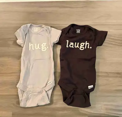 Minimalist Onesies Set of 2 laugh. hug. Gender Neutral Size 0-3, View more