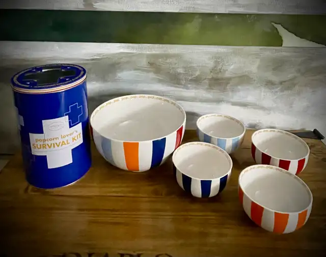 Popcorn Emergency Kit • Serving Bowl Plus 4 Fun Striped Bowls in Kitchen & Dining Wares in Kitchener / Waterloo - Image 4