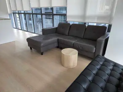 Grey premium leather sectional., View more