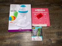 Snow cone maker, syrup and cups and straws 