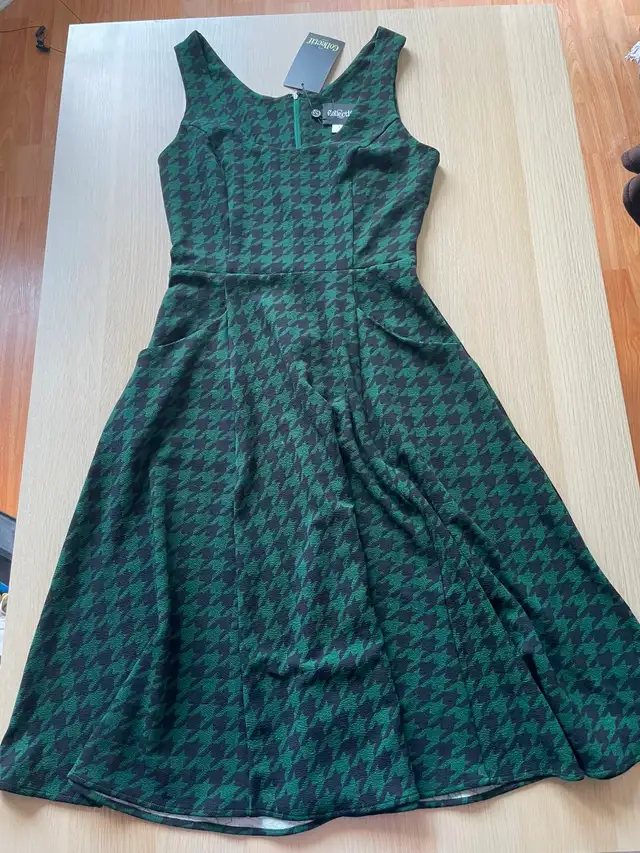 Collectif Gael Green Houndstooth Retro Pinafore Dress NWT