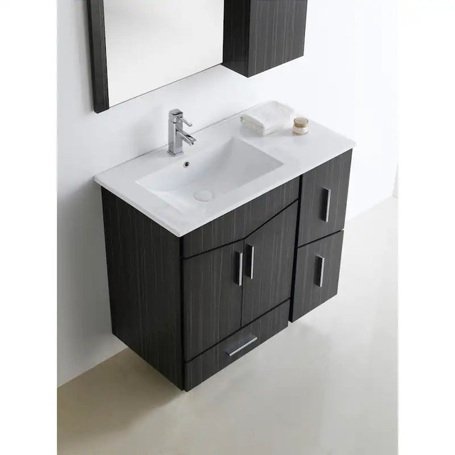 New 36" W Ultra Modern 3 Drawer/2 Door Wall Mount Vanity Base in Cabinets & Countertops in City of Toronto - Image 2