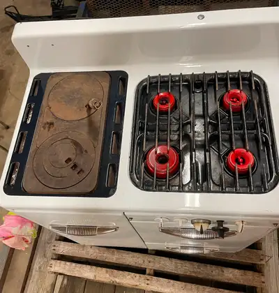 Vintage McClary propane/wood  stove unit, View more