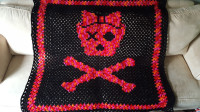 Skull and Crossbones; Crochet Blanket; Black; Red; Pink; Orange