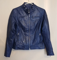 Italian Leather Jacket, Dark Blue, Women's Size Small