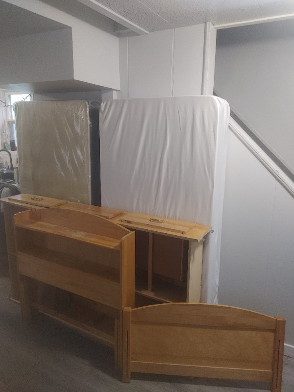 Twin-size bed frame with two mattresses in Beds & Mattresses in Winnipeg - Image 2