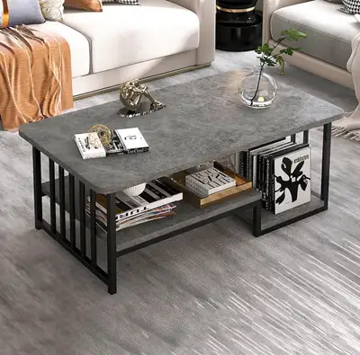 Modern Tiered Coffee Table with Grey Stone Top, View more